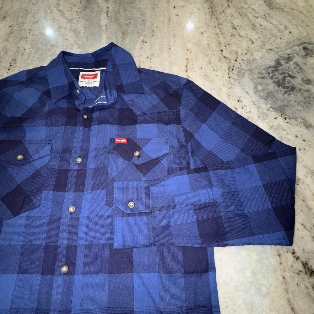 Wrangler Shirt Button Down Long Sleeve Blue Buffalo Plaid Sz Men's Small Western